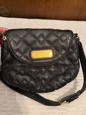Marc by Marc Jacobs Black Quilted Pebbled Leather Crossbody with Gold Plaque